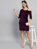 Velvet One Cold Shoulder Bodycon Party Dress Wine