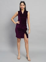 Mandarin Neck Sleeveless Bodycon Party Dress Wine