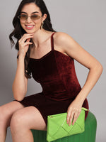 Shoulder Strap Sleeveless Bodycon Party Dress Maroon