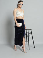 Ankle Length Long Ruched Party Skirt Navy Blue