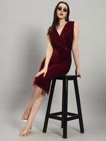 Deep V-Neck Shiny Velvet Sleeveless Party Dress Wine