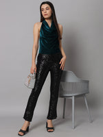 Halter Neck Top Velvet Sleeveless Party Outfit Rama Green