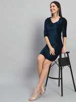 Half Sleeves Above Knee Party Dress Peacock Blue