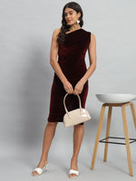 Back Slit Bodycon Party Dress One Shoulder Sporty Maroon