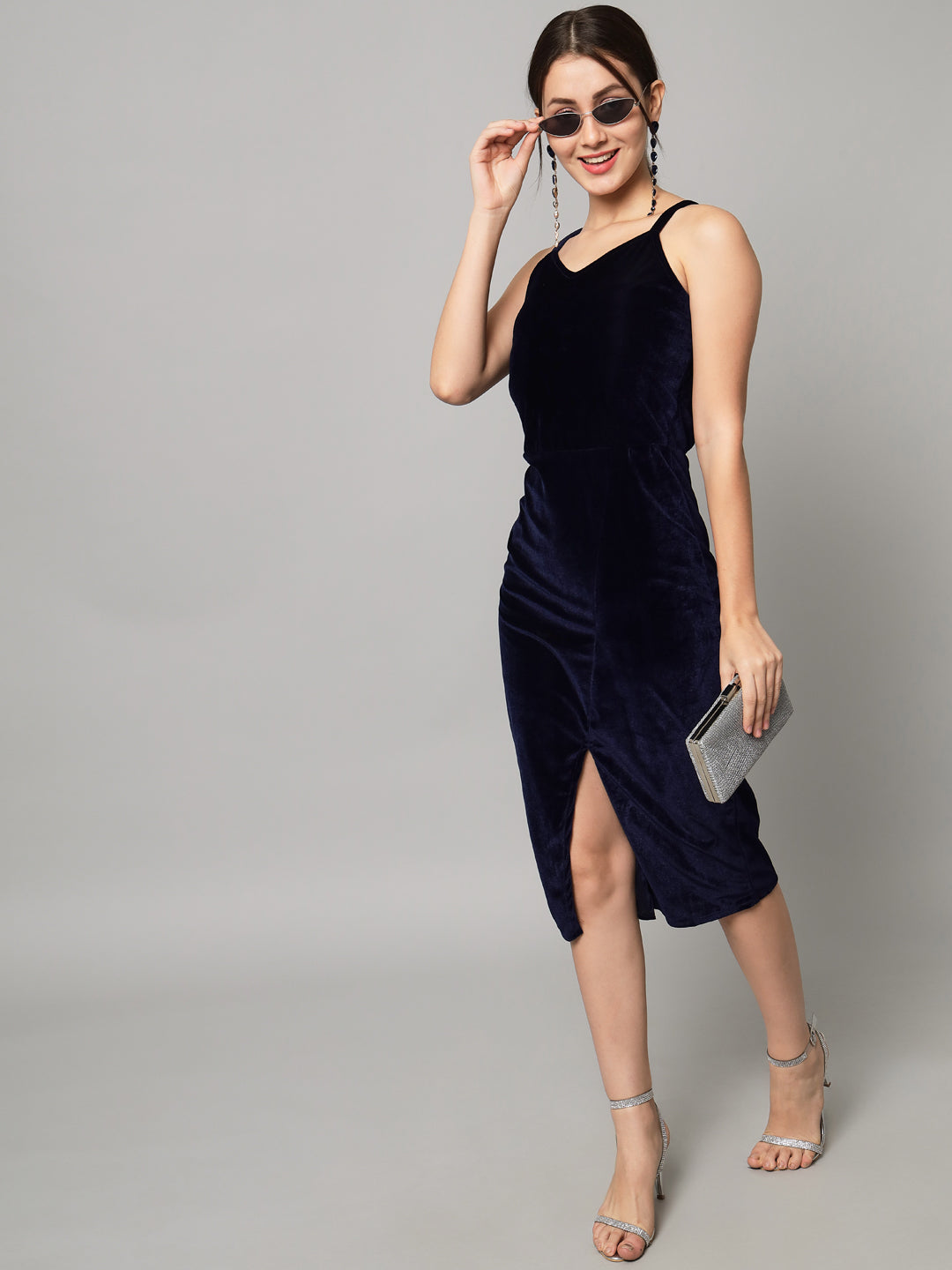 Flattering Cut Sleeveless Bodycon Party Dress Navy Blue