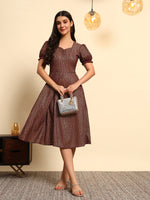 Plum Gold Shimmer Fit & Flare Midi Dress