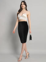 Back Slit nee Length Skirt for Women Black