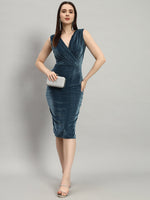 Deep V-Neck Shiny Velvet Sleeveless Party Dress Wine