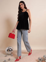 Solid One Shoulder Velvet Peplum Top