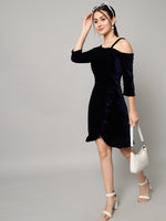 One Shoulder Bodycon Half sleeves Party Dress Navy Blue