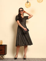 Black Gold Shimmer Fit & Flare Midi Dress