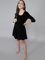 Tie-Ups Velvet A-Line Dress with Side Pockets