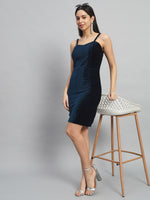 Shoulder Strap Sleeveless Bodycon Party Dress Peacock Blue