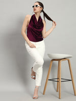 Halter Neck Top Velvet Sleeveless Party Outfit Scarlet Wine