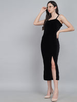 Maxi Sleeveless Velvet Square Neck Bodycon Dress Black