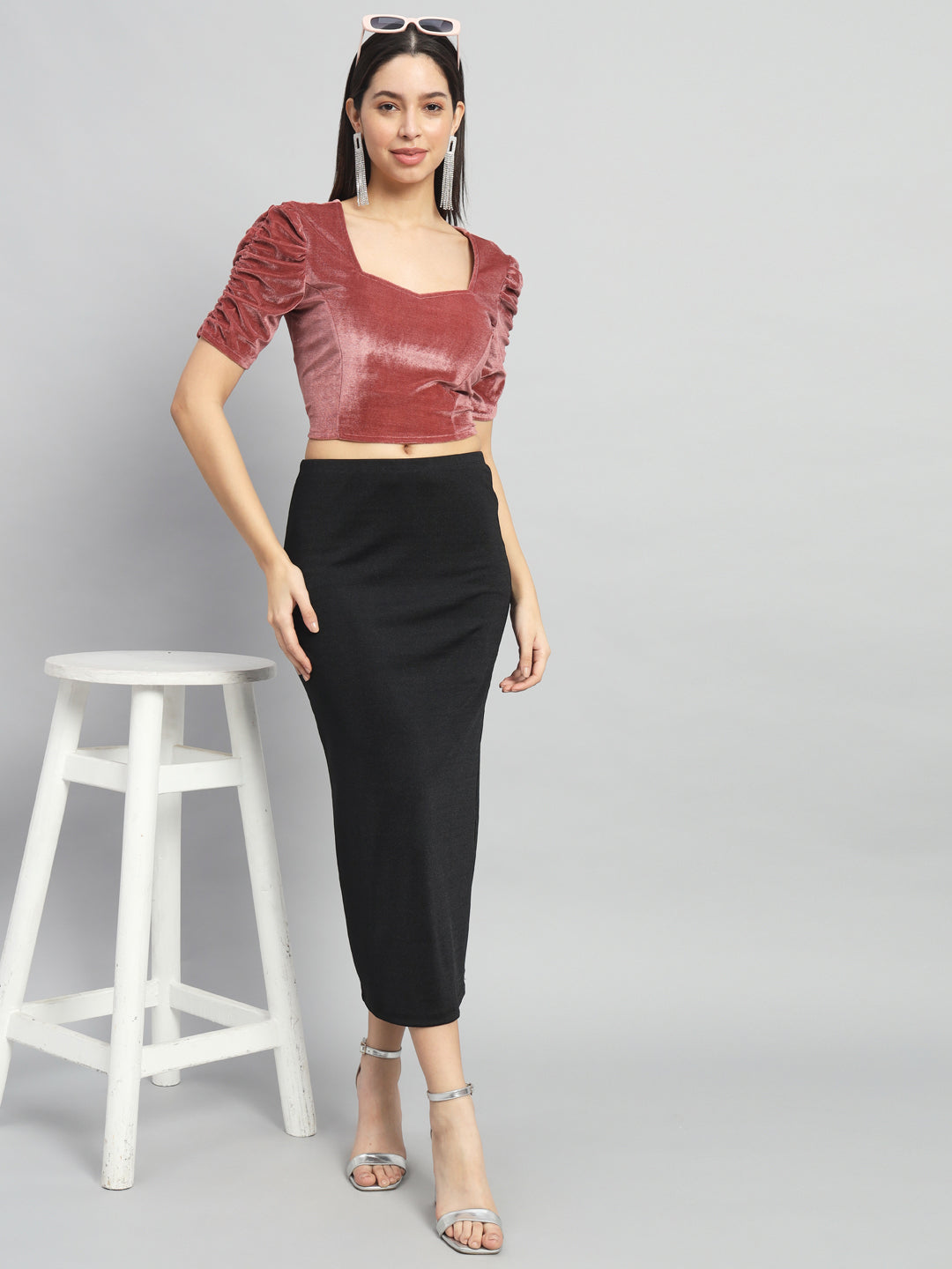 Puff Sleeves Velvet Blouse Tops Maroon