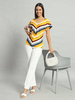 Women Striped Extended Sleeves Styled Back Top