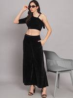 One Sleeve Crop Top with Palazzo Party Co-Ord Set Black