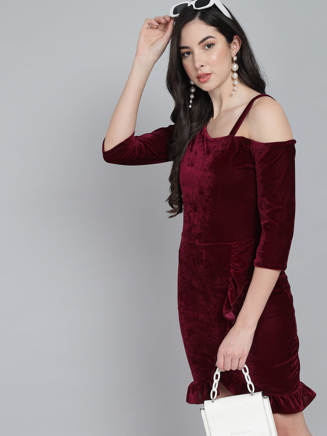 One Shoulder Bodycon Half sleeves Party Dress Wine