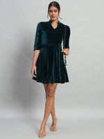 A-Line Quarter Sleeves V-Neck Party Dress Rama Green