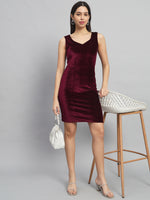 Sleeveless Velvet Bodycon Party Dress Sporty Maroon