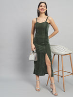 Maxi Sleeveless Velvet Square Neck Bodycon Dress Dark Olive Green