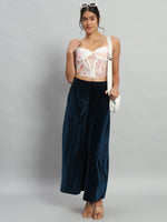 Wide Bottoms Stylish Palazzo Pants Party Trousers Peacock Blue