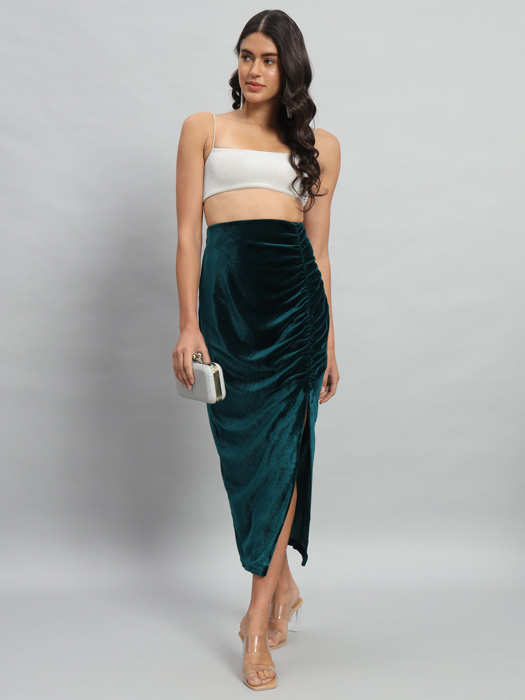 Ankle Length Long Ruched Party Skirt Rama Green