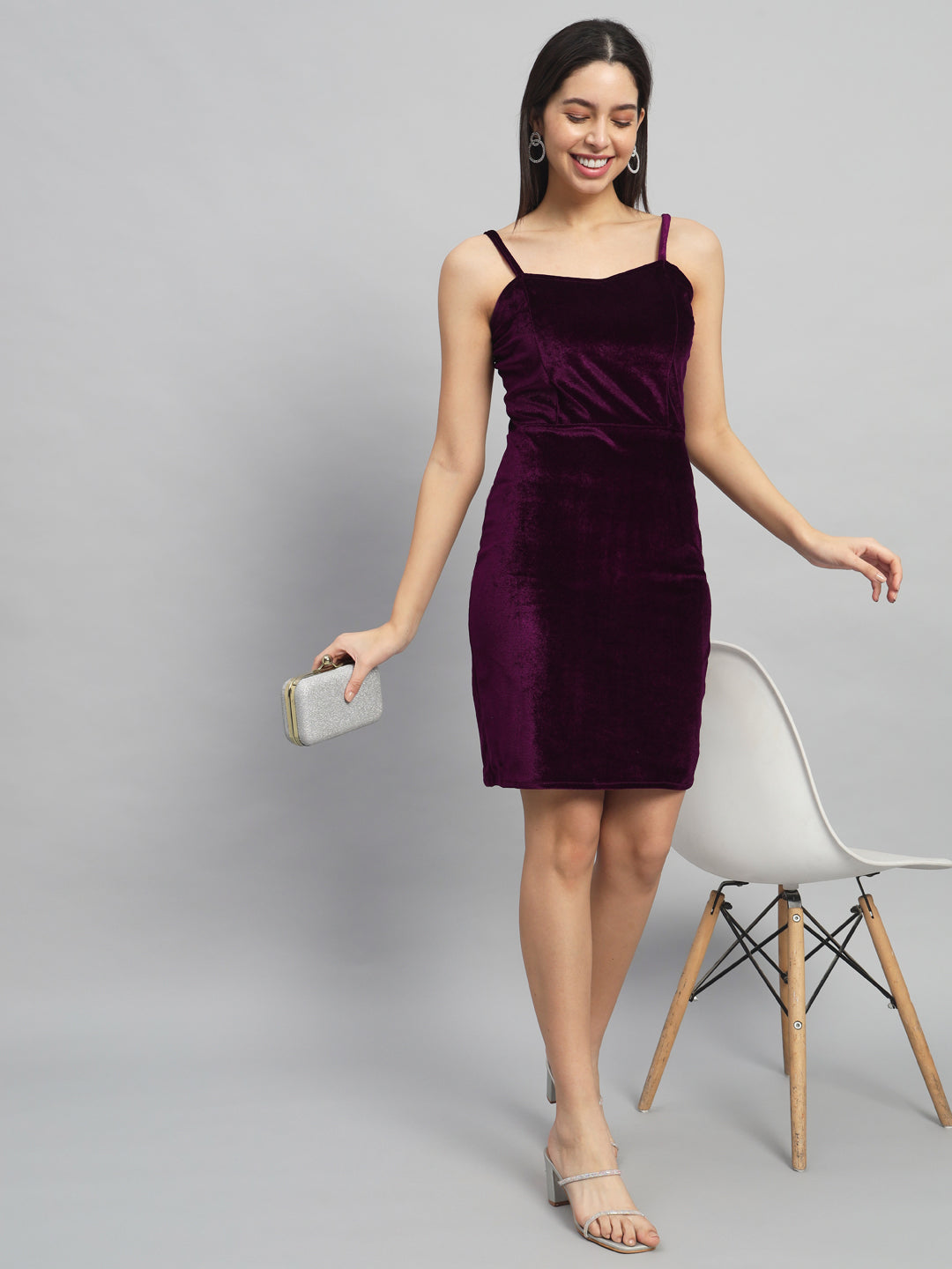 Shoulder Strap Sleeveless Bodycon Party Dress Maroon