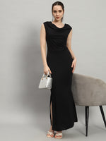 Lycra Cowl Neck Bodycon Maxi Sleeveless Party Dress Black