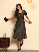 Black Gold Shimmer Fit & Flare Midi Dress