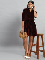 A-Line Quarter Sleeves V-Neck Party Dress Maroon