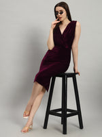 Deep V-Neck Shiny Velvet Sleeveless Party Dress Scarlet Wine