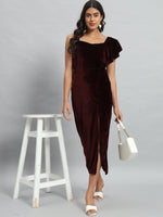 One Flared Sleeve Bodycon Party Dress Wine