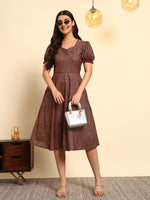 Plum Gold Shimmer Fit & Flare Midi Dress
