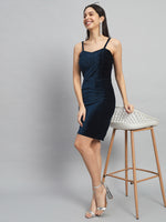 Shoulder Strap Sleeveless Bodycon Party Dress Peacock Blue