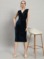 Deep V-Neck Sleeveless Bodycon Party Dress Peacock Blue