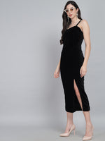 Maxi Sleeveless Velvet Square Neck Bodycon Dress Black