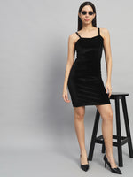 Shoulder Strap Sleeveless Bodycon Party Dress Black