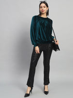 Round Neck Puff Sleeves Blouson Top Rama Green