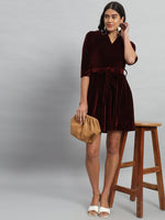 A-Line Quarter Sleeves V-Neck Party Dress Maroon