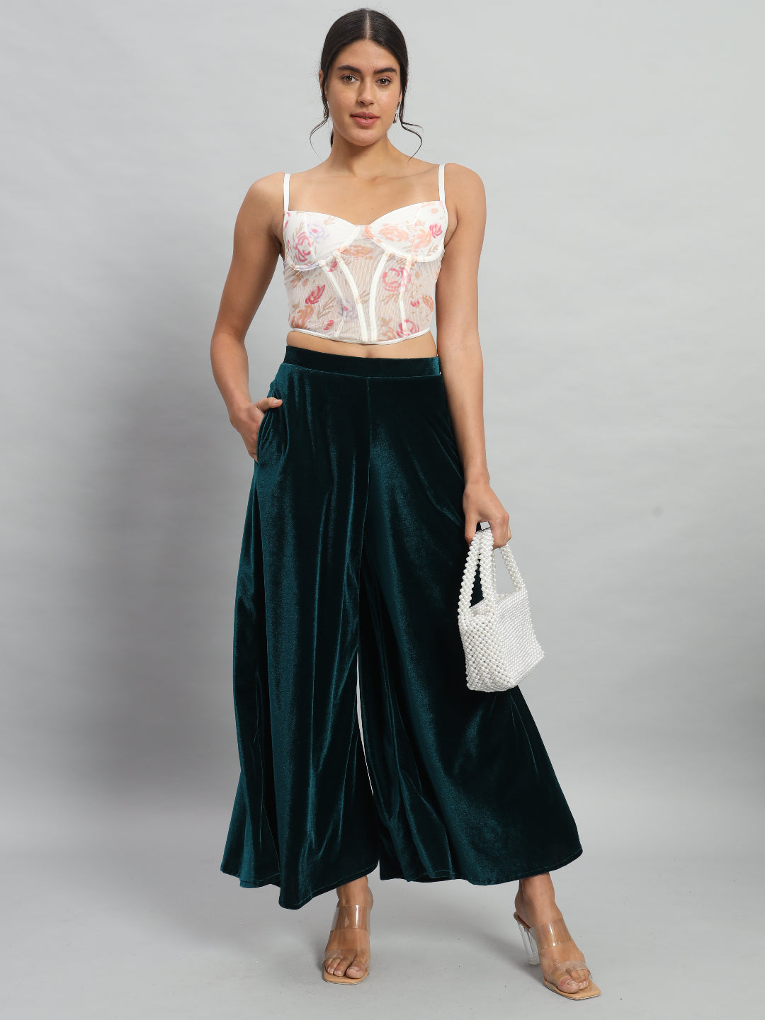 Women Velvet Wide Leg Palazzos