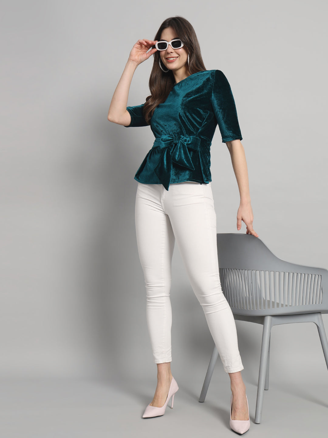 Velvet Tie-Up Peplum Top for Women