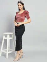 Puff Sleeves Velvet Blouse Tops Dark Peach