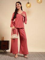 Flared Sleeve Top & Wide-Leg Pants Co-ord Set