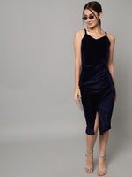 Flattering Cut Sleeveless Bodycon Party Dress Navy Blue