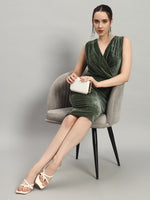 Deep V-Neck Sleeveless Bodycon Party Dress Dark Olive Green