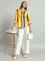 Women Shirt Collar Striped Shirt Style Top