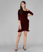 One Shoulder Bodycon Half sleeves Party Dress Maroon