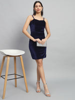 Shoulder Strap Sleeveless Bodycon Party Dress Navy Blue